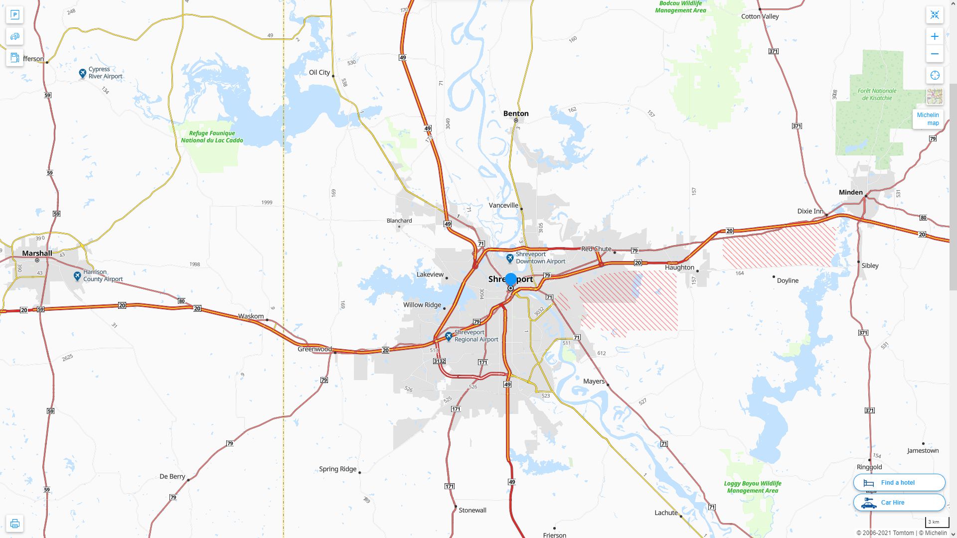 Shreveport Louisiana Highway and Road Map